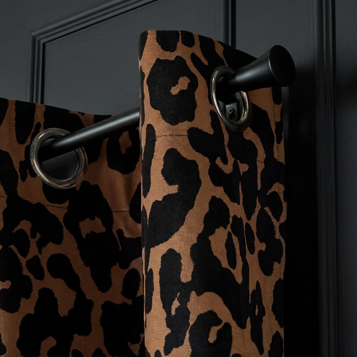 OHS Velvet Eyelet Blackout Curtains Animal Print Ready Made Ring Top