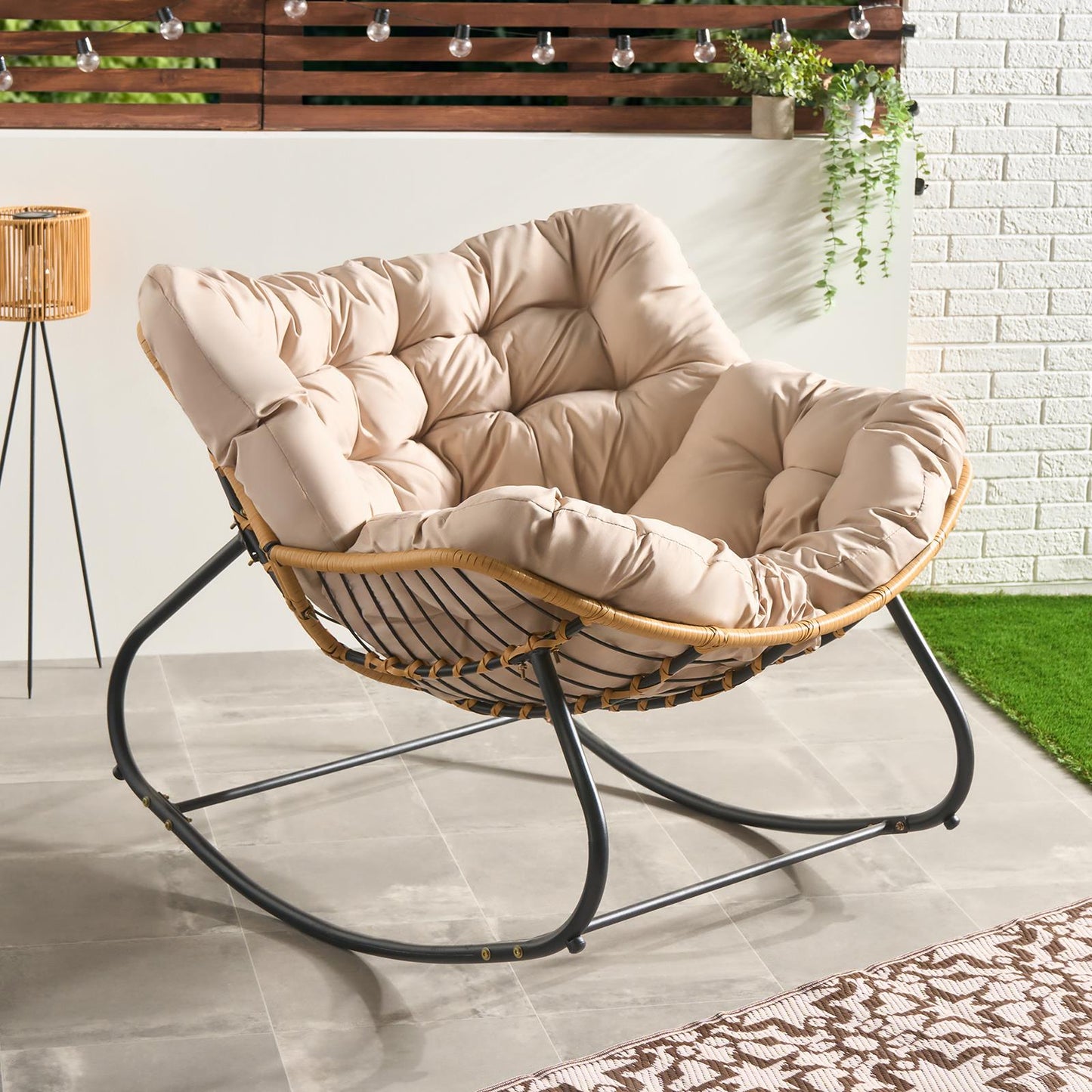 OHS Bali Rocking Chair Garden Outdoor Metal Frame Chairs with Cushion
