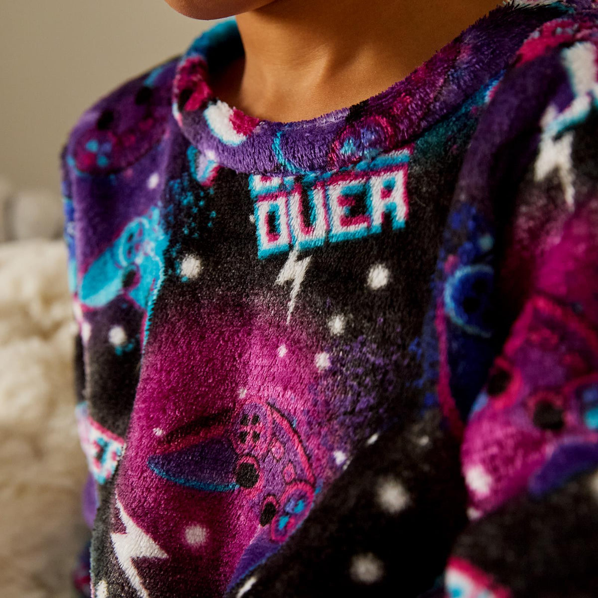 OHS Print Pyjama Set Pull Over Soft Fleece Kids Winter Loungewear Nightwear