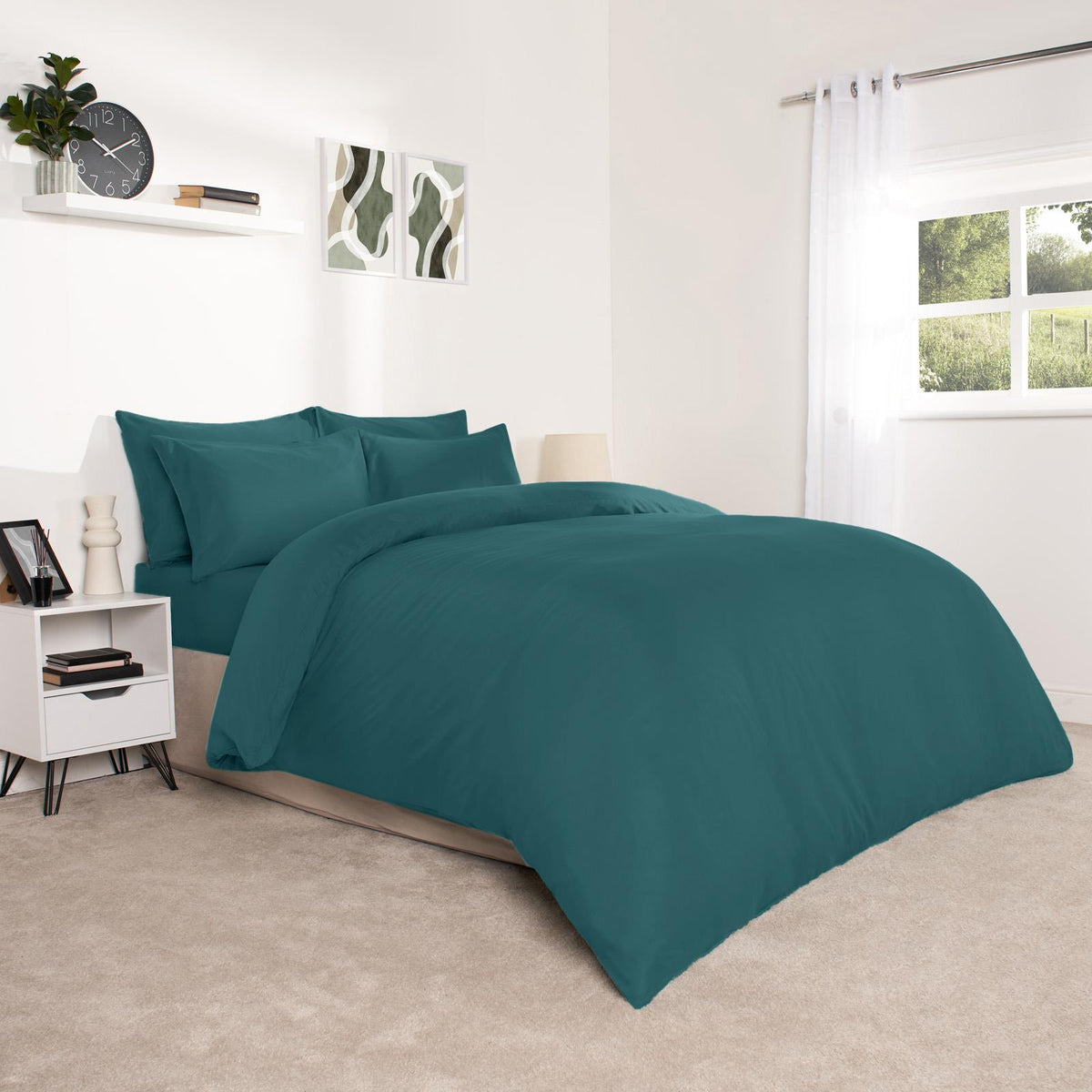 OHS Plain Duvet Cover & Pillowcase Reversible Bedding Set OR Fitted Sheet