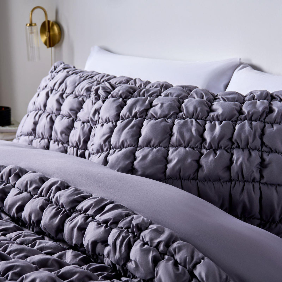 OHS Filled Quilted Seersucker Duvet Cover Bedding Set