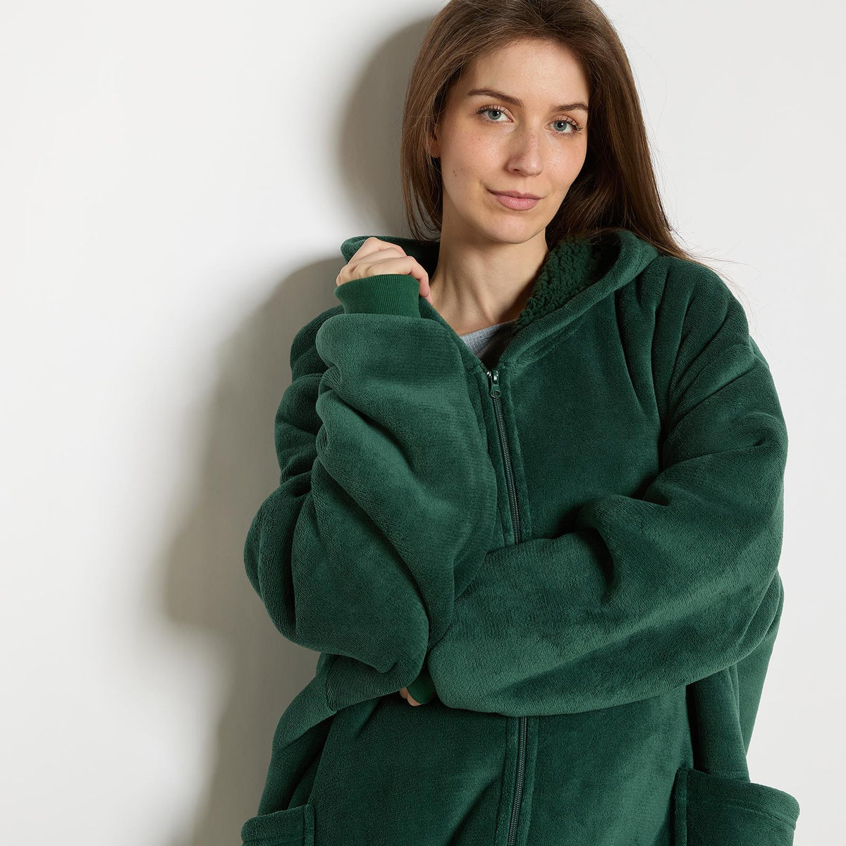 OHS Zip Up Hoodie Blanket Oversized Sherpa Fleece Thermal Sweatshirt Jumper