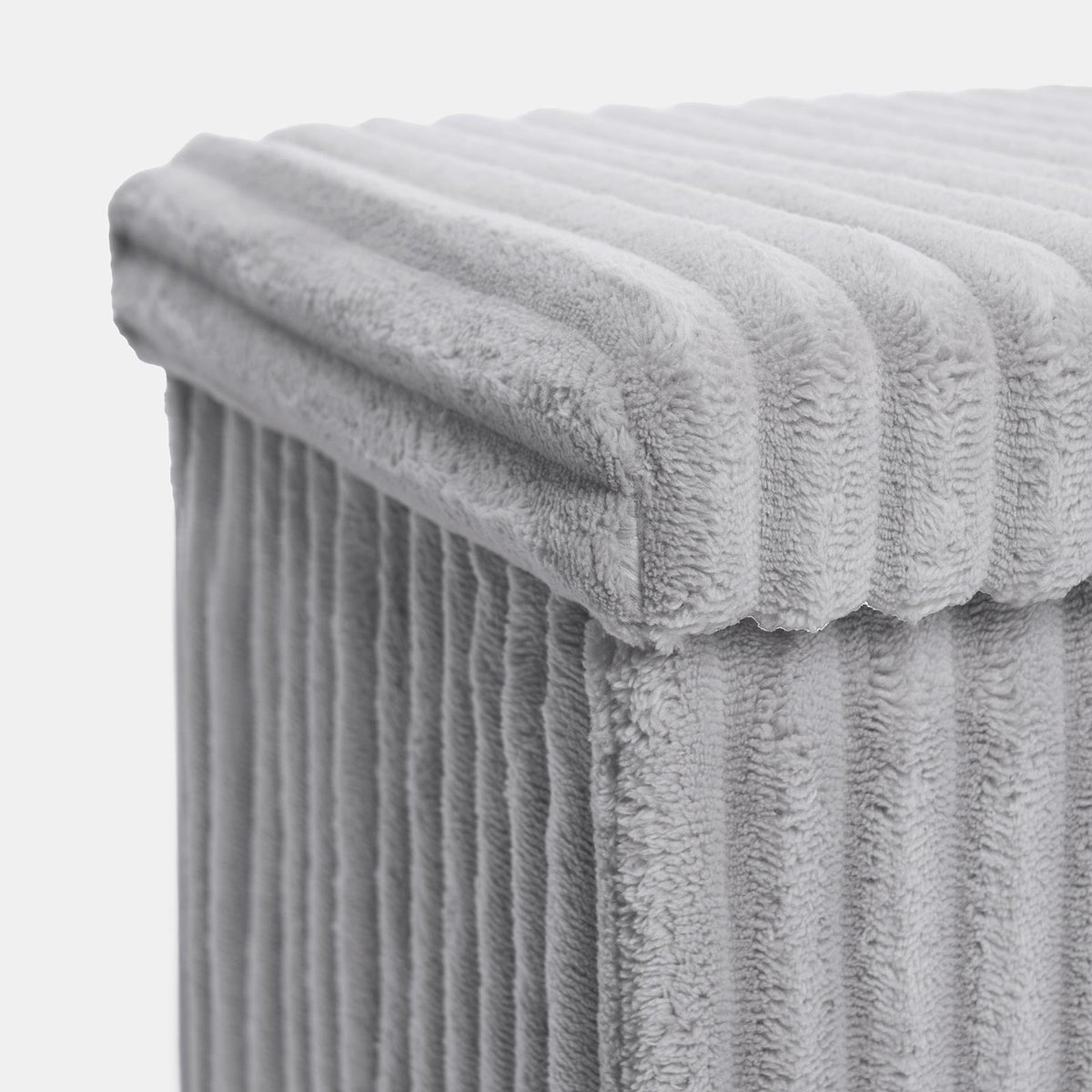 OHS Storage Box Lid Ottoman Folding Ribbed Fleece Footstool Tub Seat