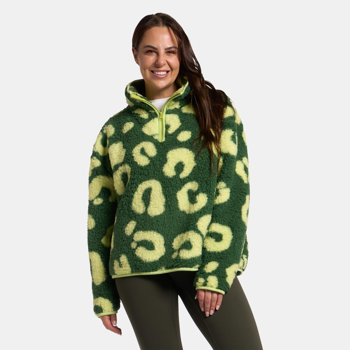 OHS Print Teddy Fleece Half Zip Jumper Womens Pullover Sweatshirt Long Sleeve