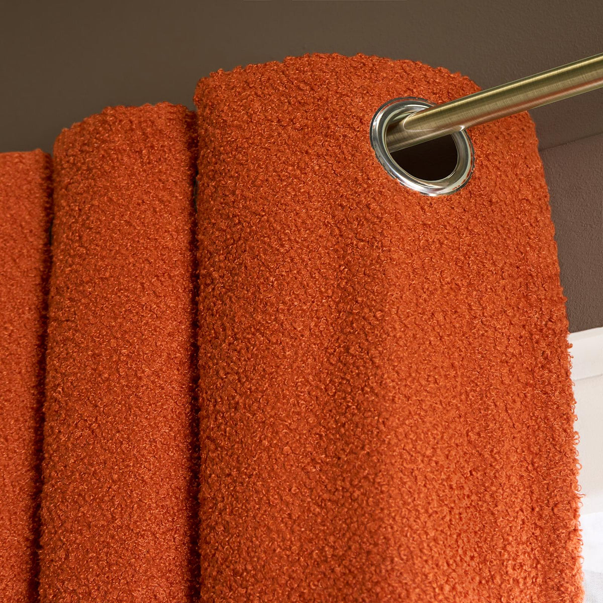 OHS Boucle Eyelet Curtains Blackout Pair Ready Made Ring Top Energy Saving