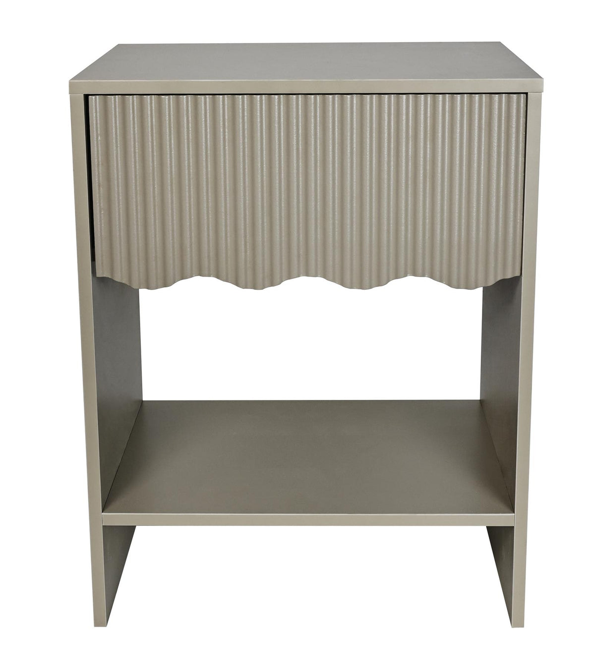 OHS Scallop Bedside Ribbed Wood Nightstand 1 Drawer Storage Unit End Table