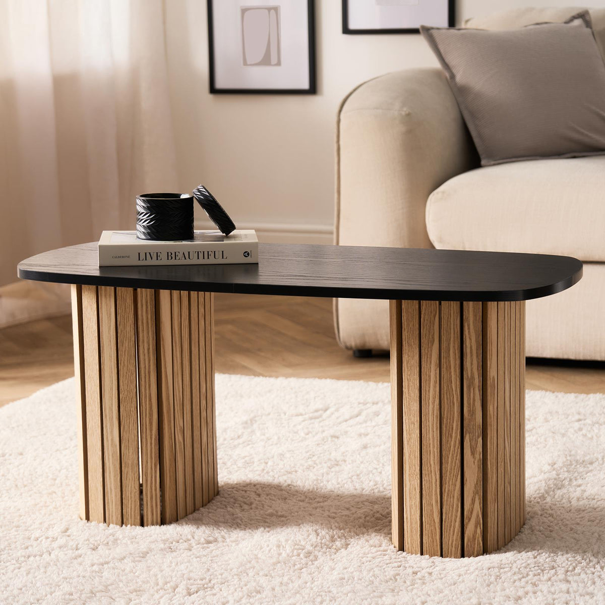 OHS Madison Coffee Table Ribbed Engineered Wood Side End Desk Home Decor