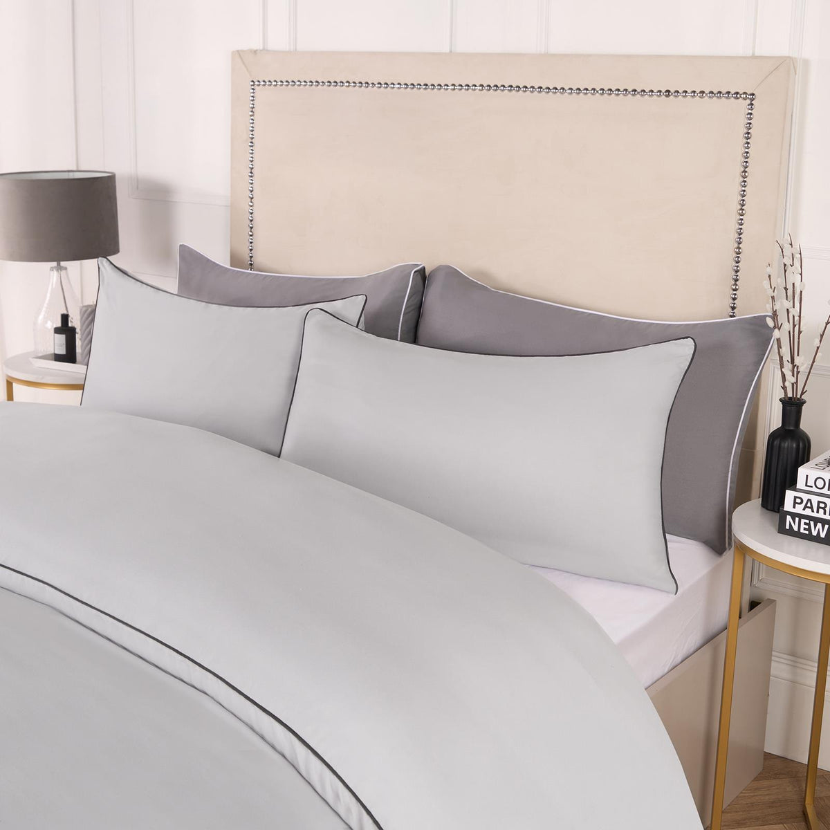 OHS Piped Edge Duvet Cover Set Soft Quilt Pillowcase Bedding Double King Size