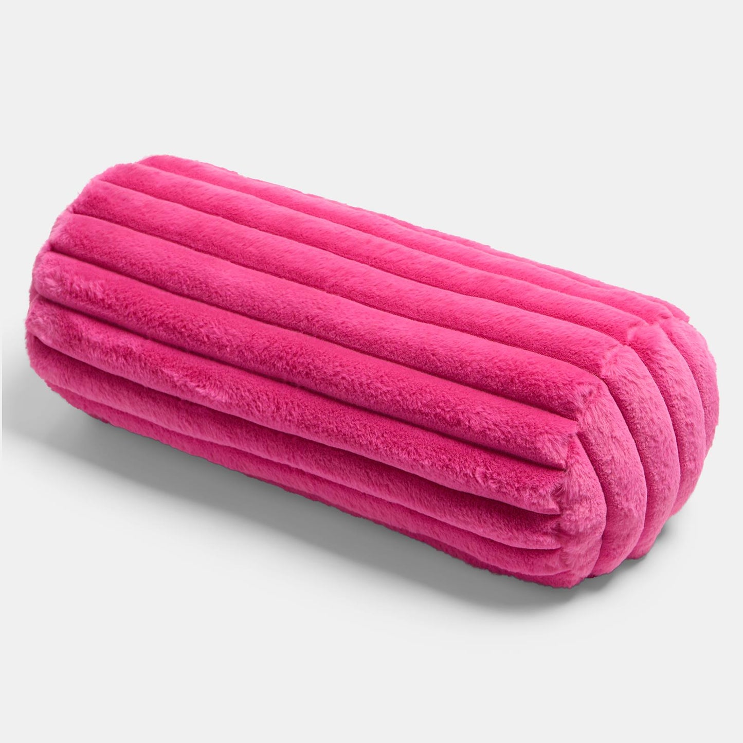 OHS Ribbed Round Bolster Pillow Faux Fur Filled Cushion Soft Neck Roll