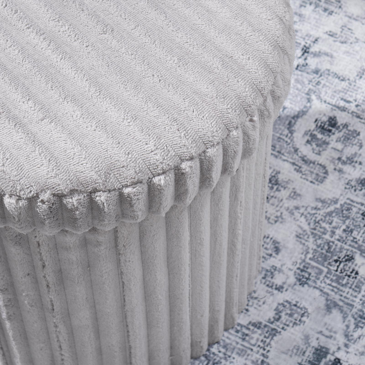 OHS Storage Box Lid Ottoman Folding Ribbed Fleece Footstool Tub Seat