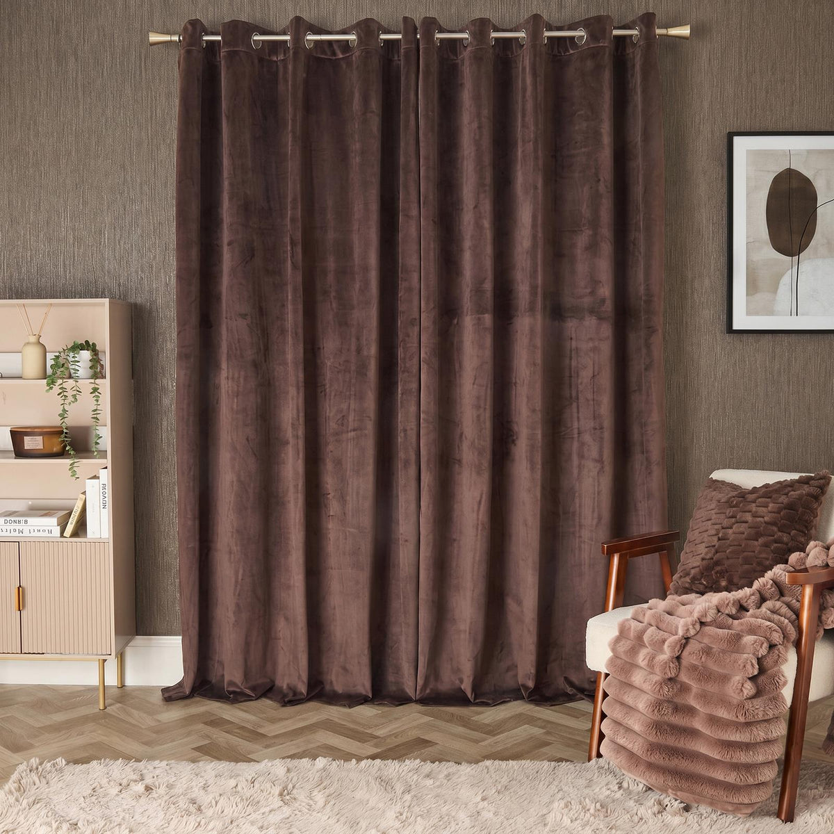 Thermal Matte Velvet Eyelet Curtains 2 Pair Of Ready Made Thick Fabric Ring Top