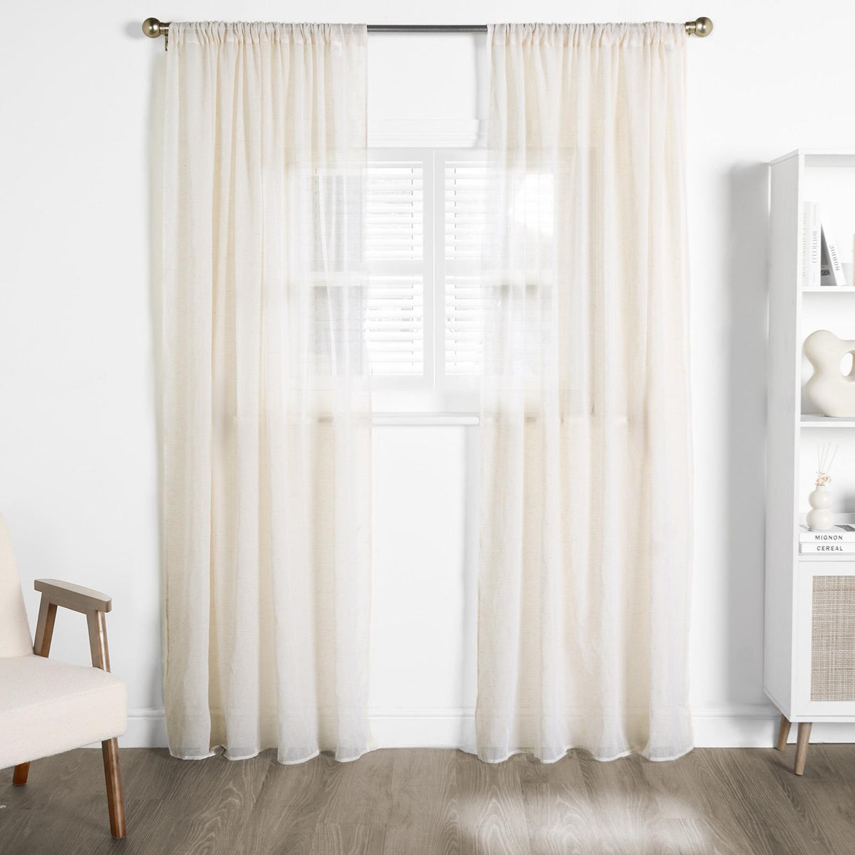 OHS Linen Look Voile Net Curtains 2 Panels Rod Slot Top Pair Home Set 55x87