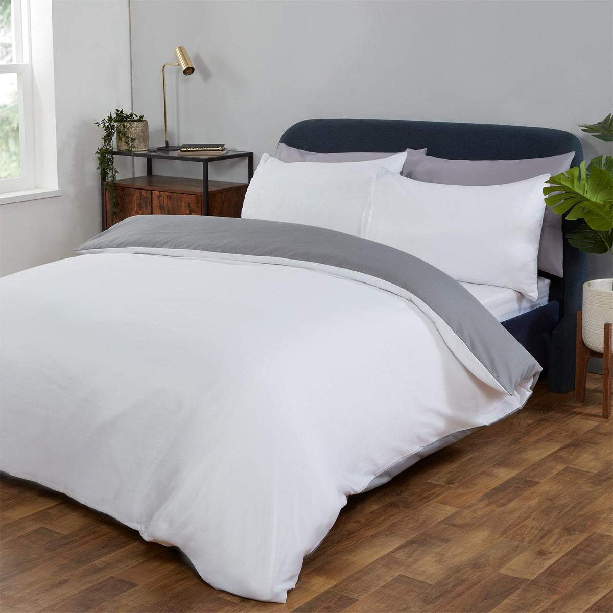 OHS Plain Duvet Cover & Pillowcase Reversible Bedding Set OR Fitted Sheet