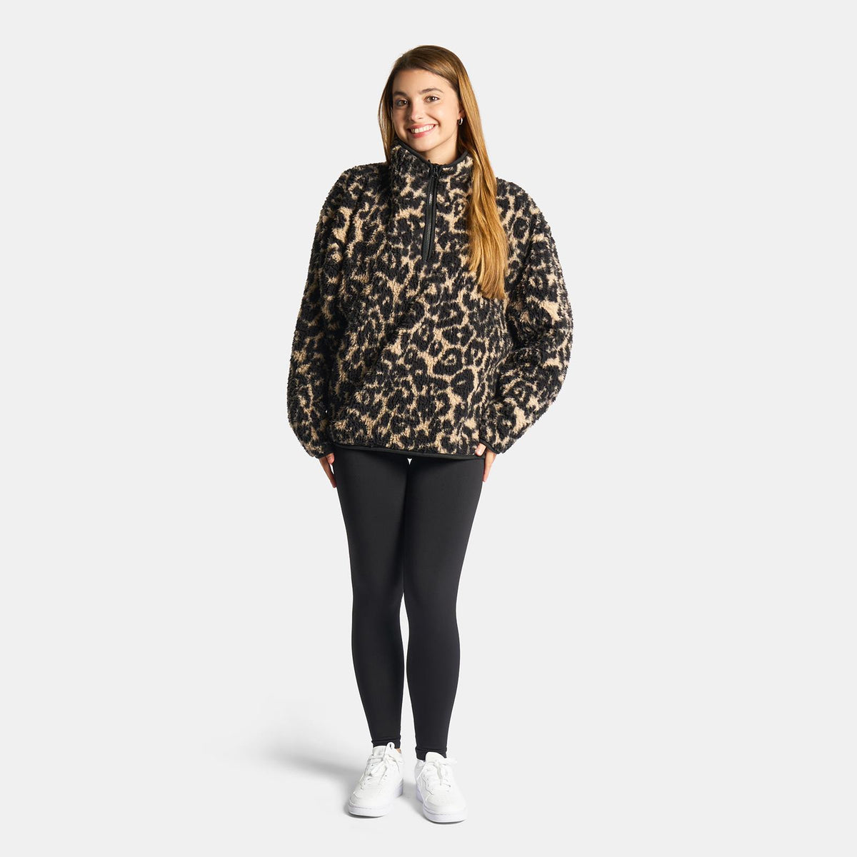 OHS Print Teddy Fleece Half Zip Jumper Womens Pullover Sweatshirt Long Sleeve