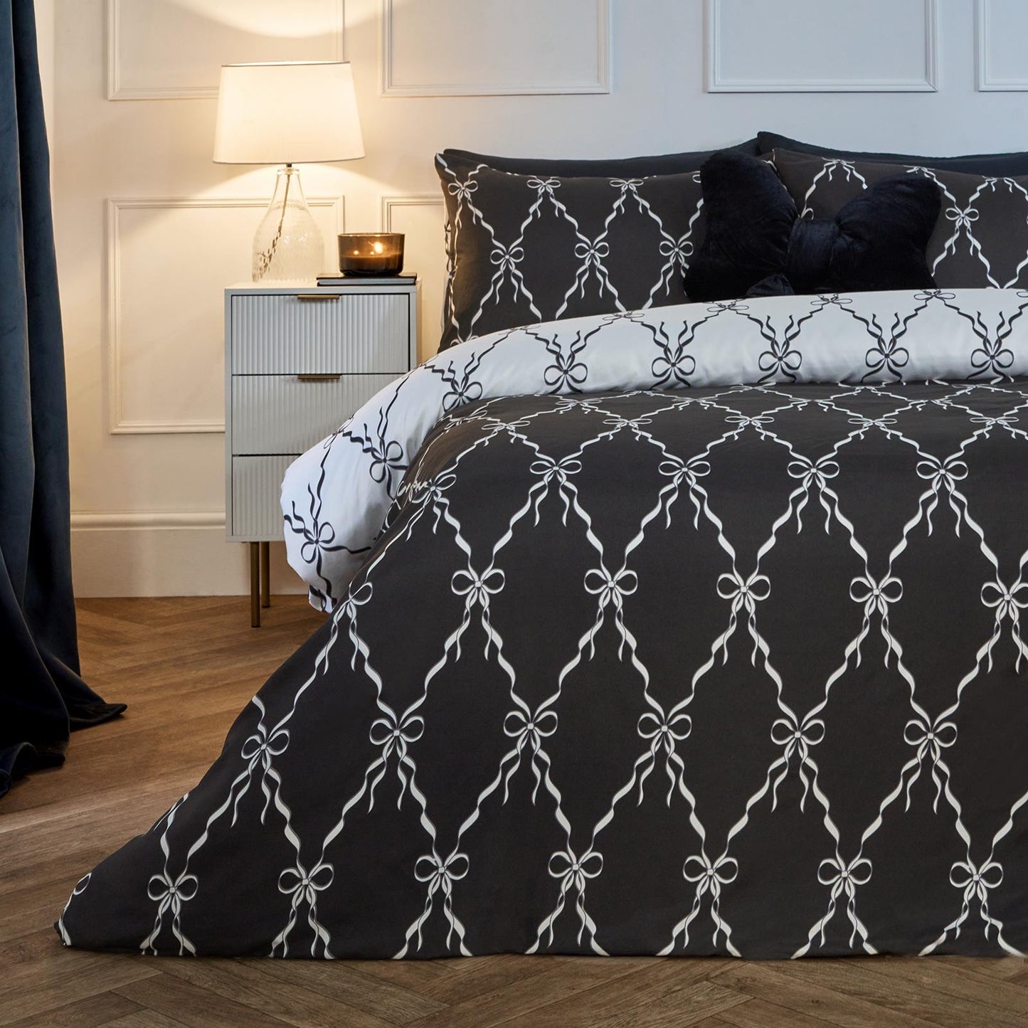 OHS Bow Lattice Bedding Set Microfibre Reversible Duvet Cover with Pillowcase