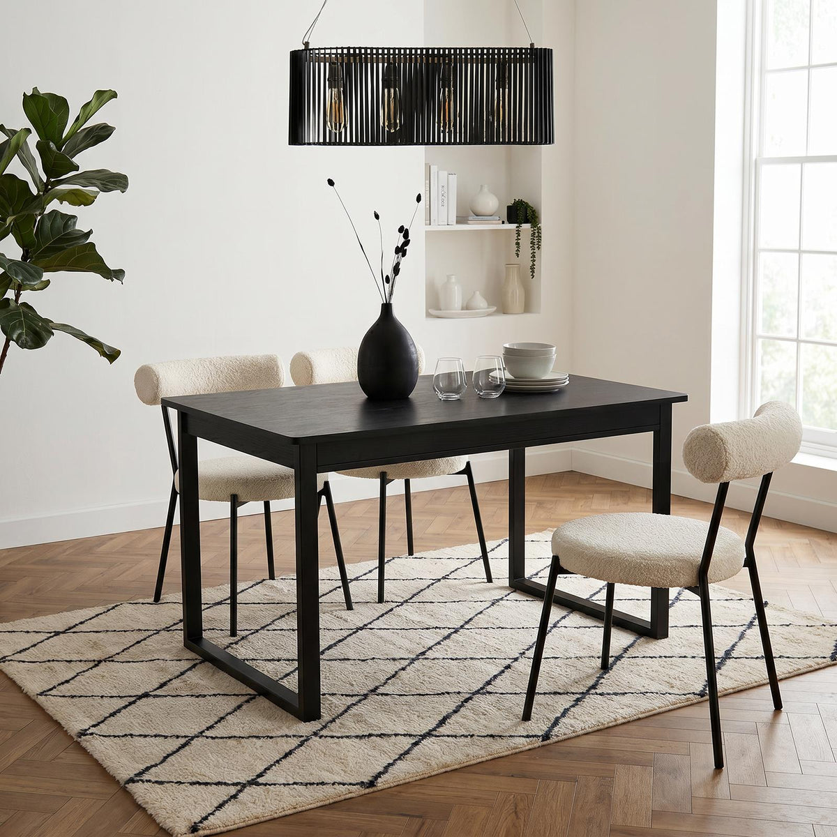 OHS Extendable Dining Table 4-6 Seater Chevron Wood Effect Kitchen Tables