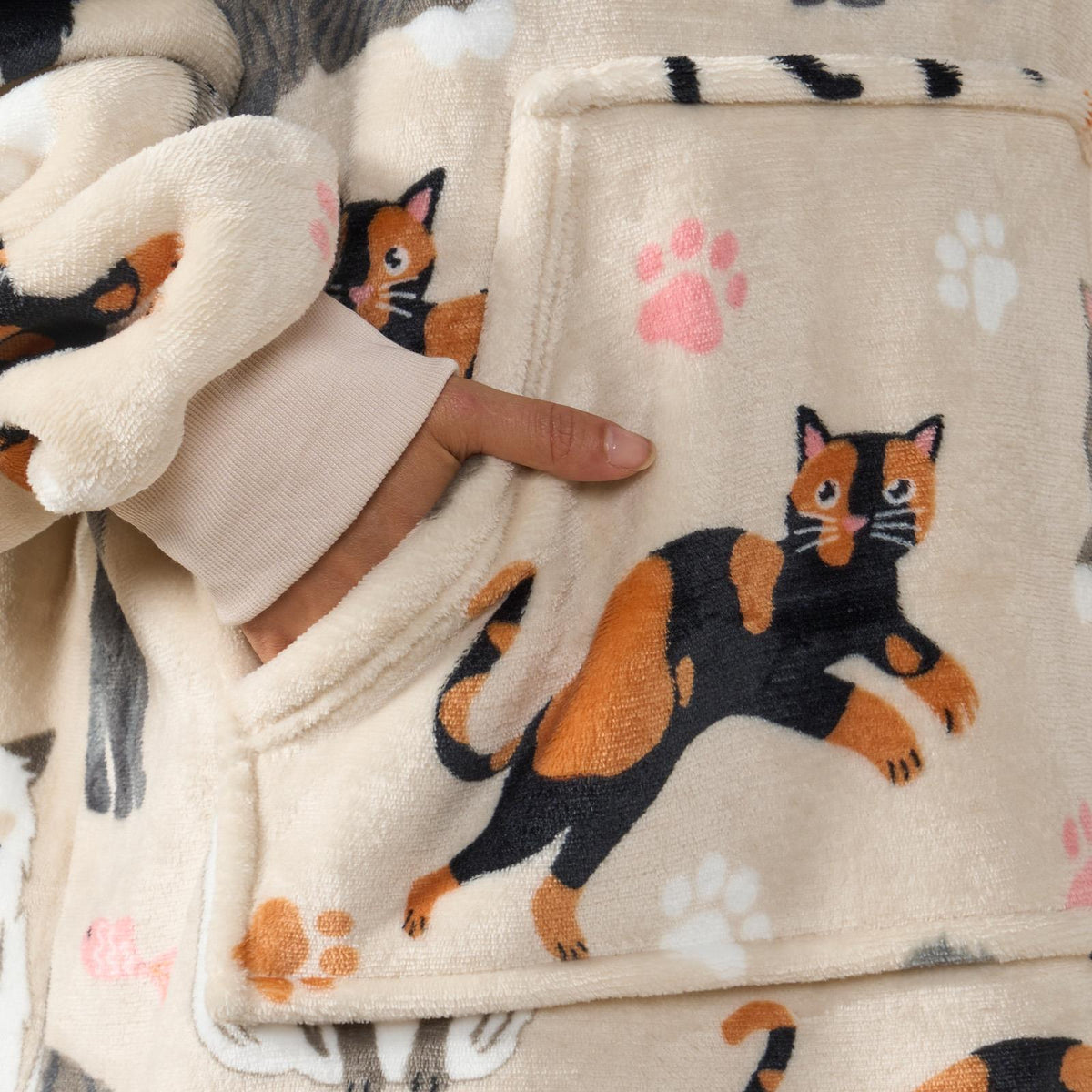 OHS Pet Prints Hoodie Blanket Sherpa Lined Fleece Wearable Throw Thermal
