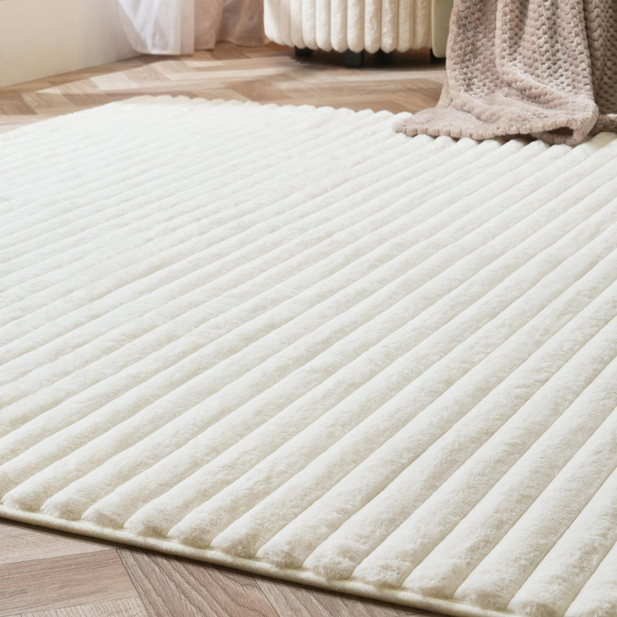 Faux Fur Rug Living Room Ribbed Large Mat Luxury Carpet Anti Slip Floor Runner