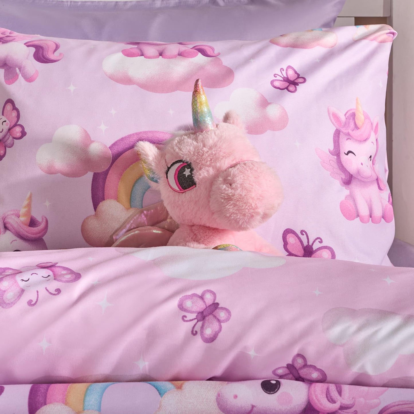 OHS Unicorn Bedding Kids Microfibre Print Duvet Cover Set with Pillowcase