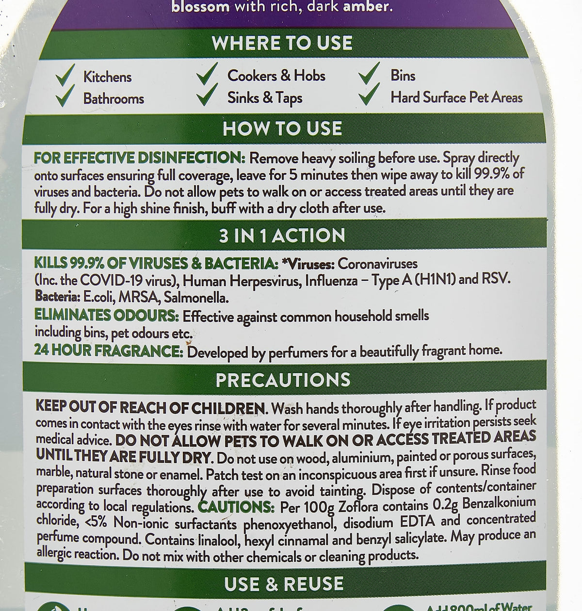 Zoflora Midnight Blooms Multipurpose Cleaner Trigger Spray Bottle, 800ml