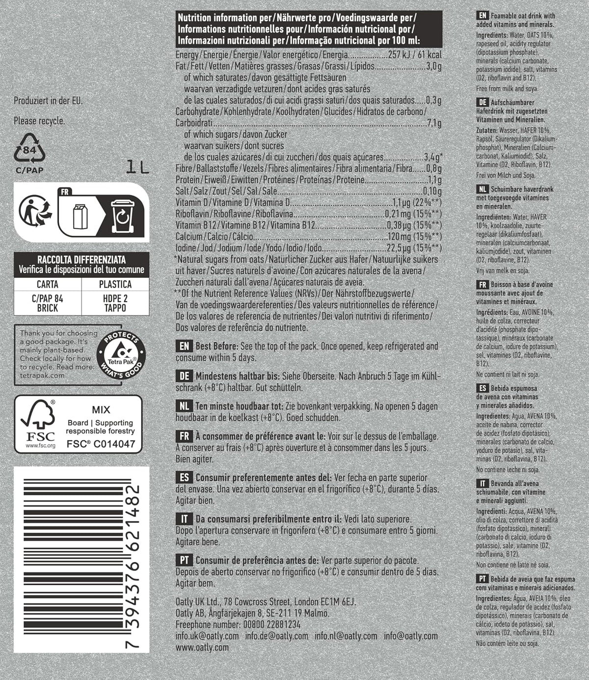 Oatly Barista Oat Drink Long Life 6x1Litre