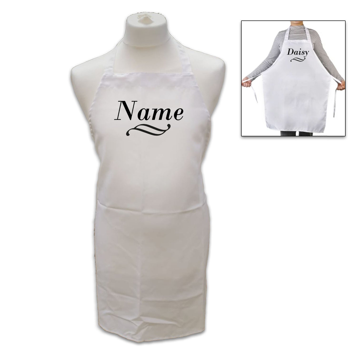 Personalised White Adult Apron - Name with Flourish Image 1