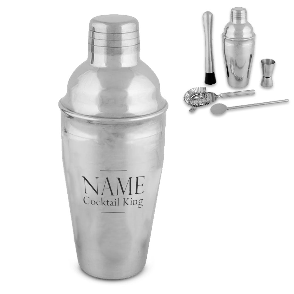 Engraved Cocktail Shaker Set with Cocktail King Design Image 2