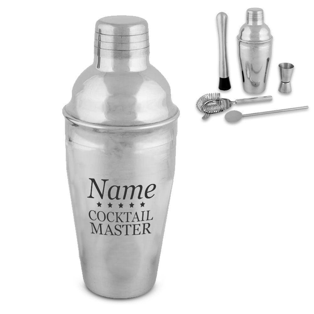 Engraved Cocktail Shaker Set with Cocktail Master Design Image 2