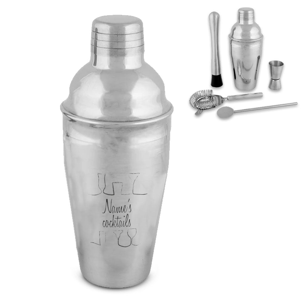 Engraved Cocktail Shaker Set with Cocktail Design Image 1