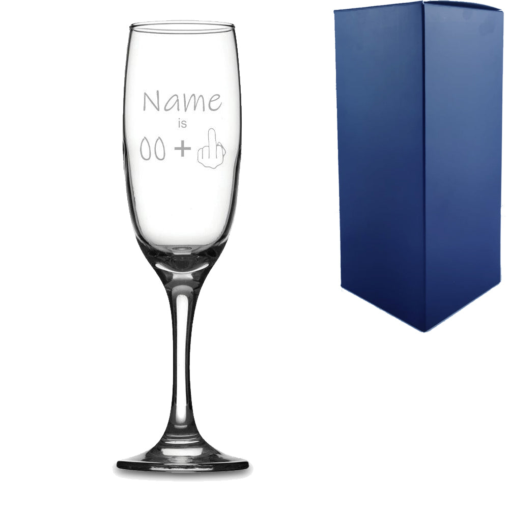 Engraved Funny Champagne Flute with Name Age +1 Design Image 2