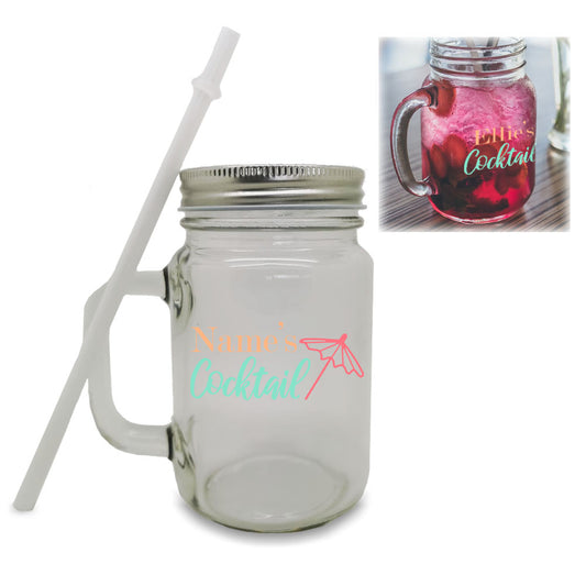 Colour Printed Mason Jar with Name's Cocktail Design Image 1