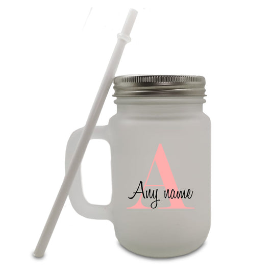 Colour Printed Frosted Mason Jar with Initial and Name Design Image 1