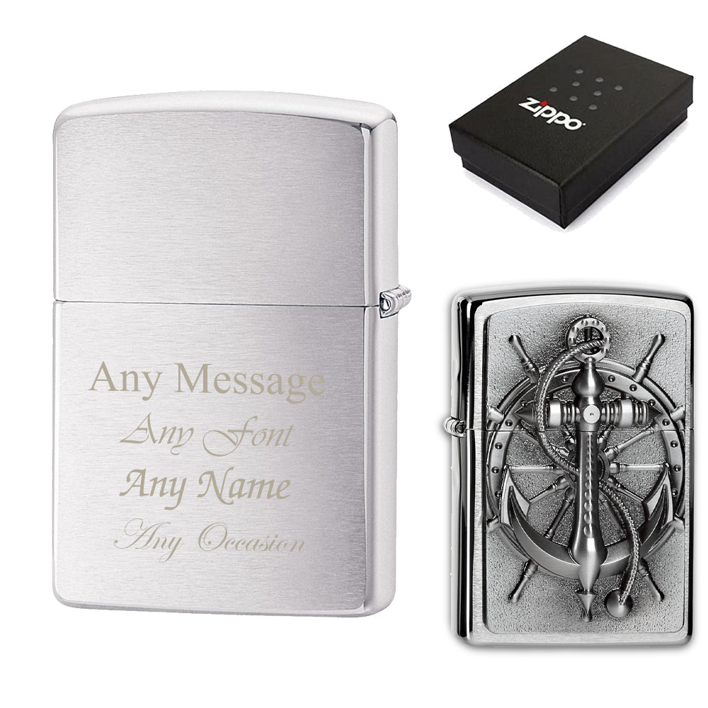 Engraved Anchor Emblem Official Zippo Windproof Lighter Image 1