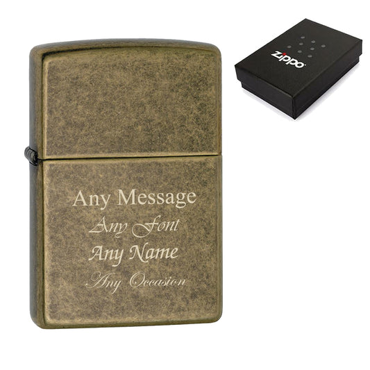 Engraved Antique Brass Official Zippo Windproof Lighter Image 1