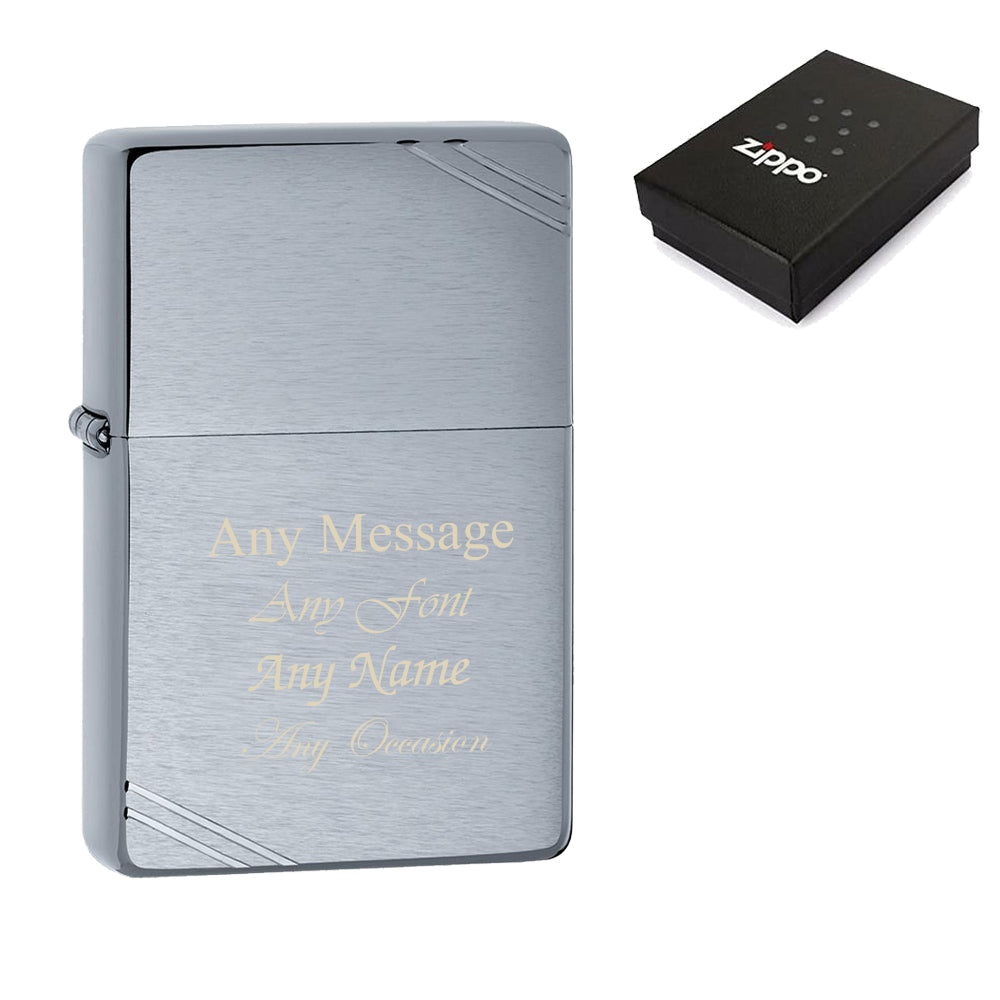 Engraved Vintage Brushed Chrome with Slashes Official Zippo Windproof Lighter Image 2