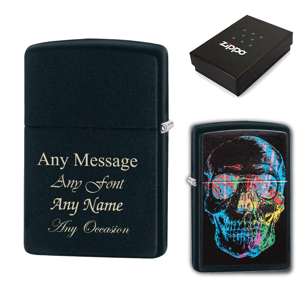 Engraved Colour Skull Official Zippo Windproof Lighter Image 1