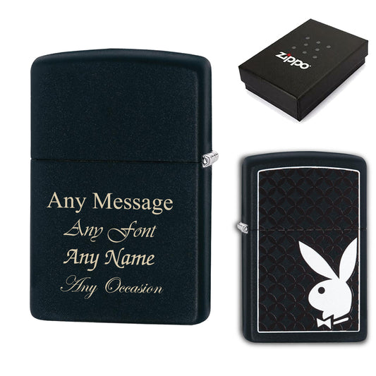 Engraved Matt Black Playboy Official Zippo Windproof Lighter Image 1