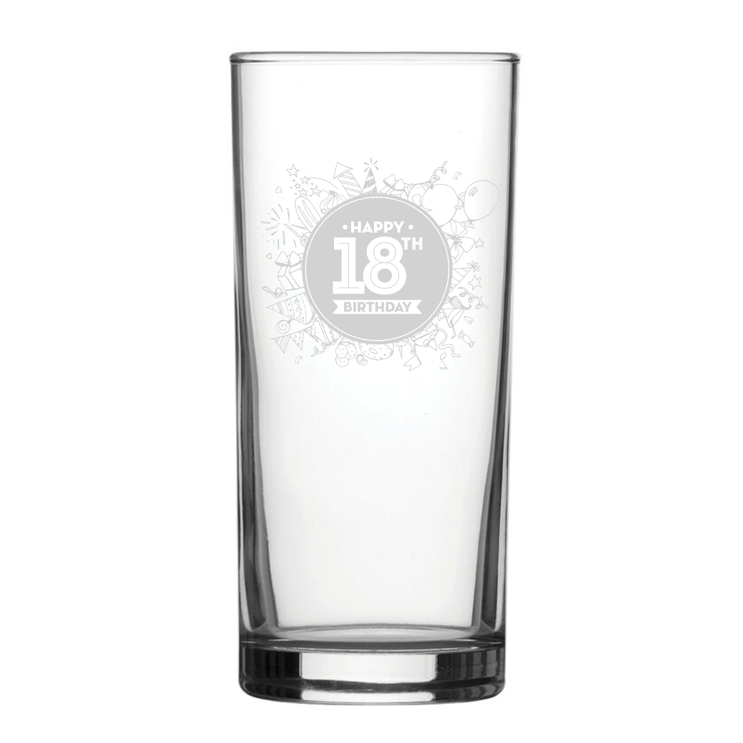 Happy 18th Birthday Round Design - Engraved Novelty Hiball Glass Image 2