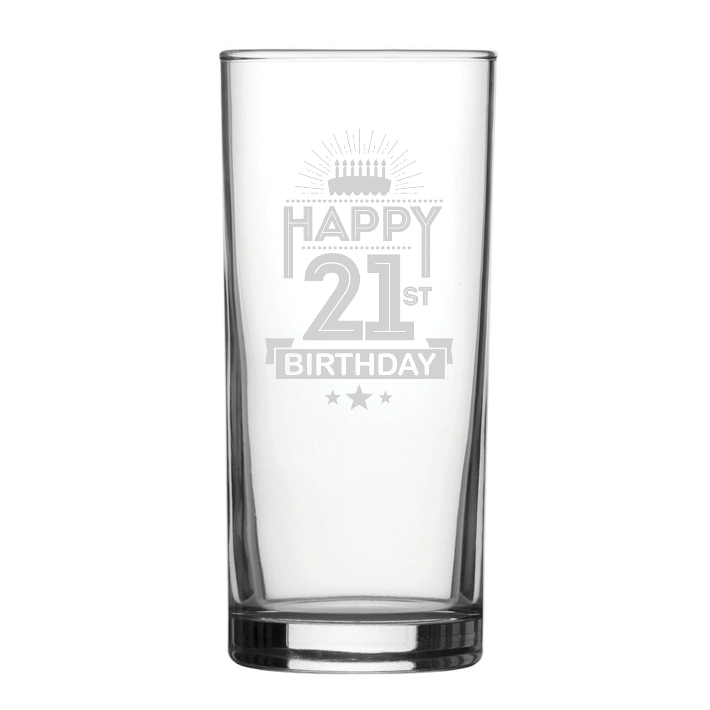 Happy 21st Birthday Cake Design - Engraved Novelty Hiball Glass Image 2