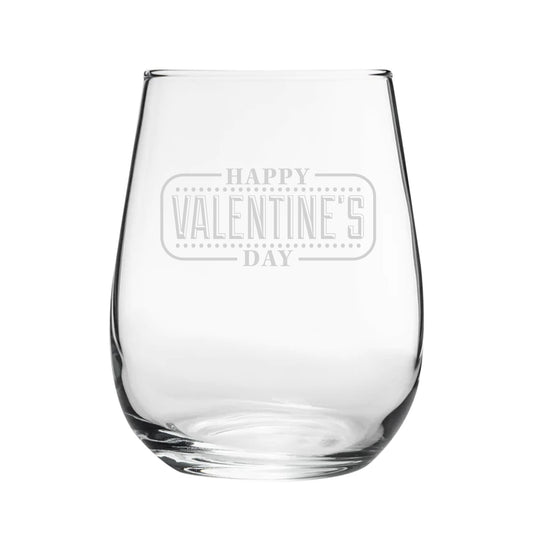 Happy Valentine's Day Bordered Design - Engraved Novelty Stemless Wine Gin Tumbler Image 1