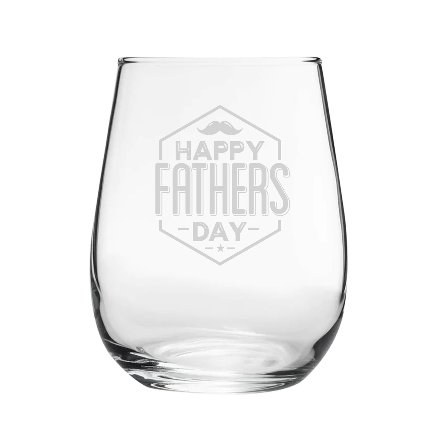 Happy Fathers Day Moustache Design - Engraved Novelty Stemless Wine Gin Tumbler Image 2