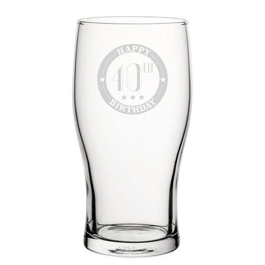 Happy 40th Birthday - Engraved Novelty Tulip Pint Glass Image 1