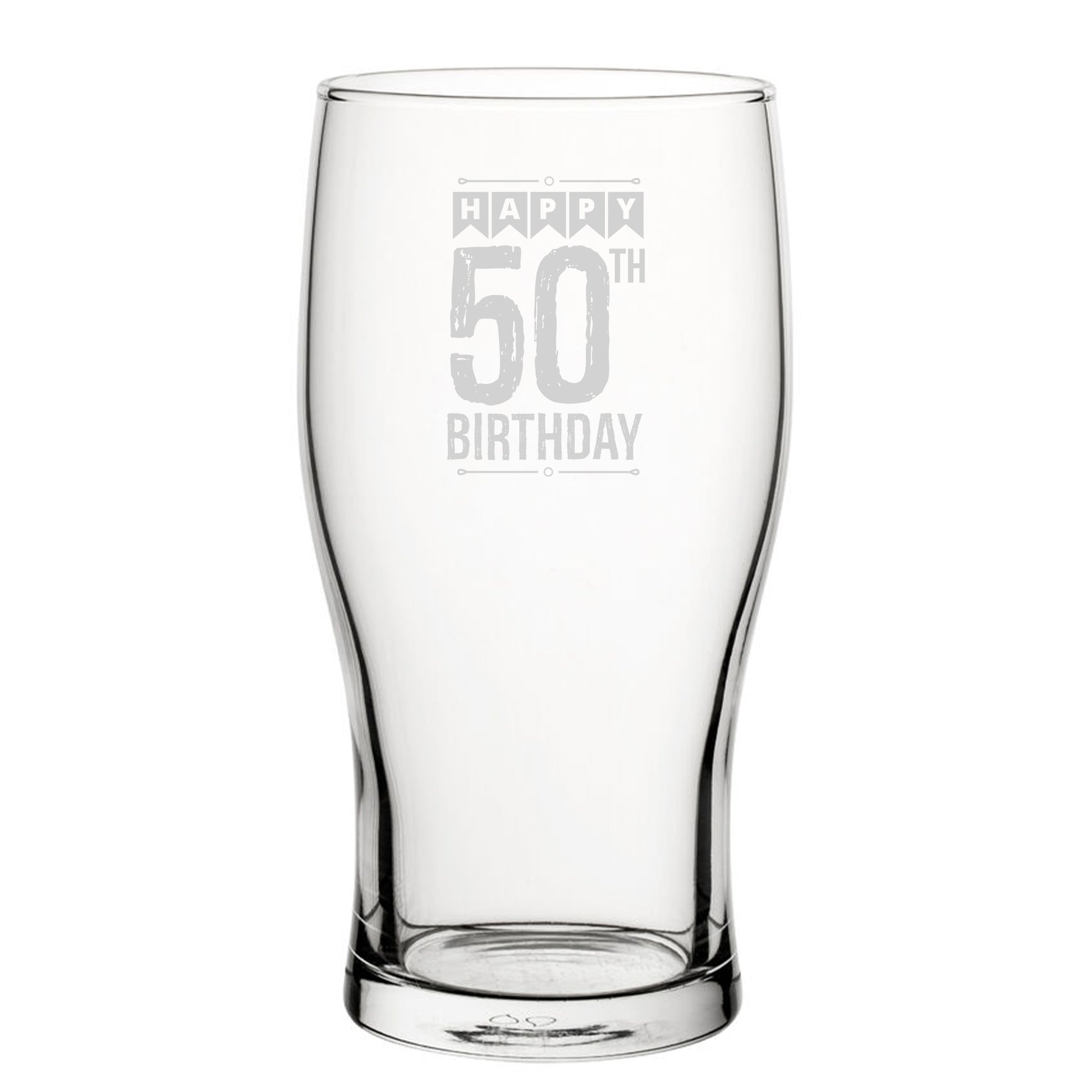 Happy 50th Birthday - Engraved Novelty Tulip Pint Glass Image 1