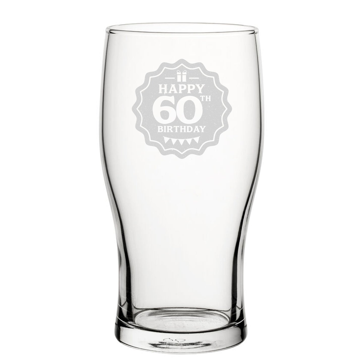 Happy 60th Birthday - Engraved Novelty Tulip Pint Glass Image 1