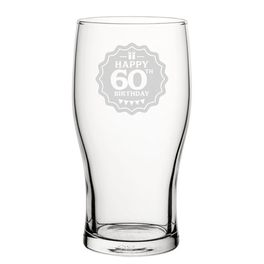 Happy 60th Birthday - Engraved Novelty Tulip Pint Glass Image 1