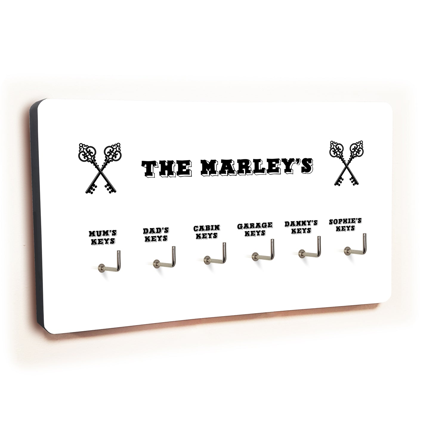 Personalised Novelty White 6 hook key holder - Cross keys Image 1