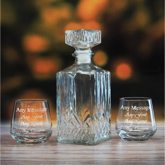 Set of 2 Engraved 345ml Tallo Tumblers and Prysm Decanter Image 1