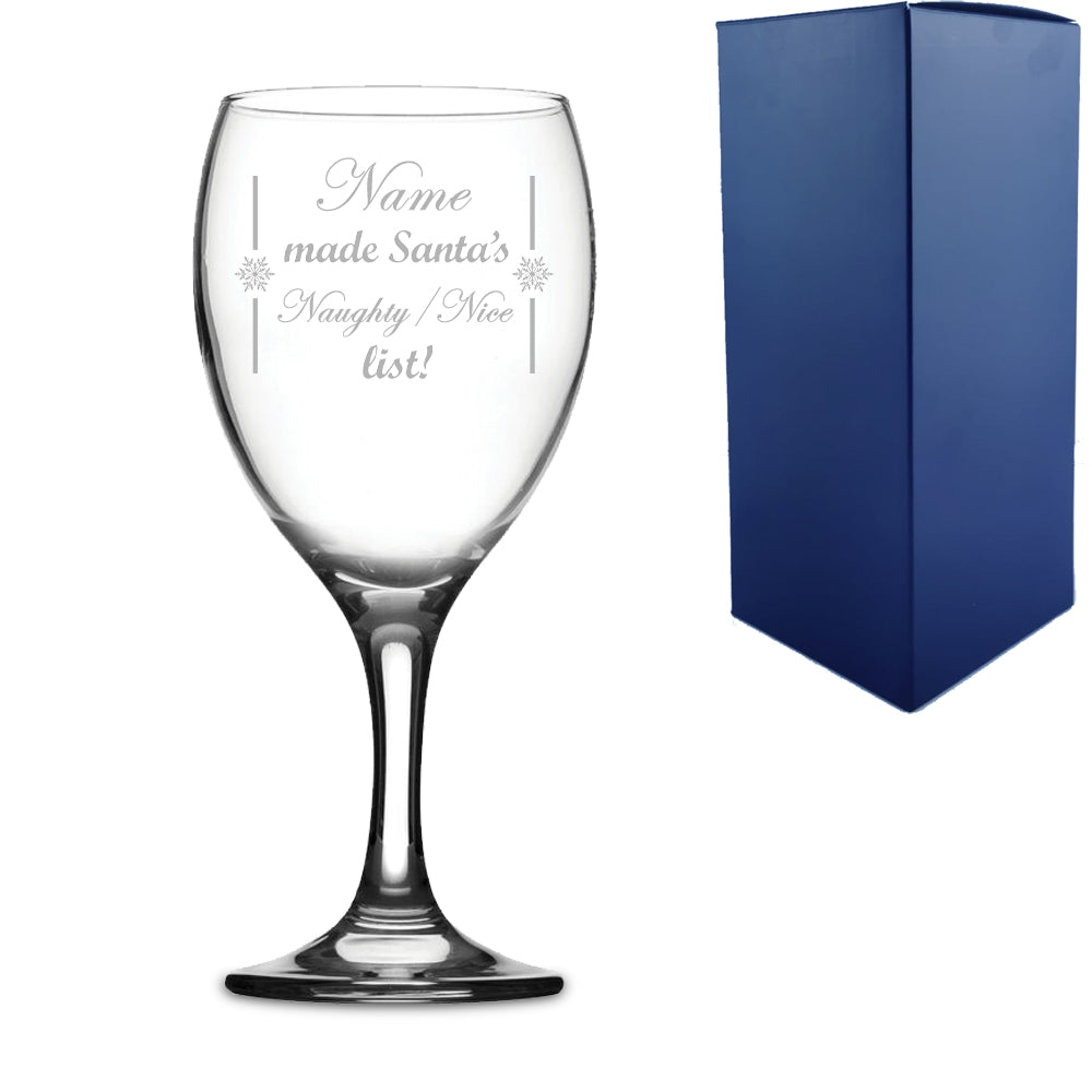 Engraved Christmas Wine Glass with Name made Santa's Naughty/Nice list! Design Image 1