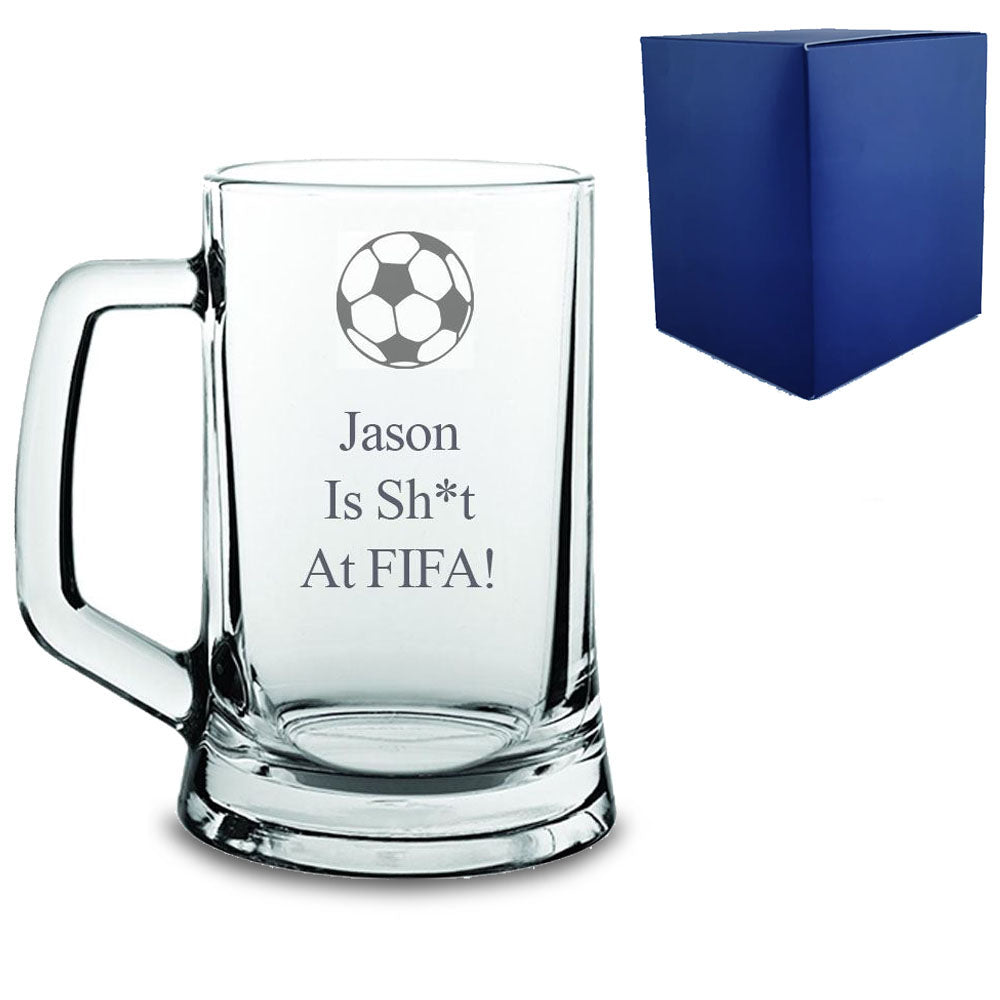 Engraved Tankard Beer Glass with Name Is Sh*t At Fifa Design Image 2