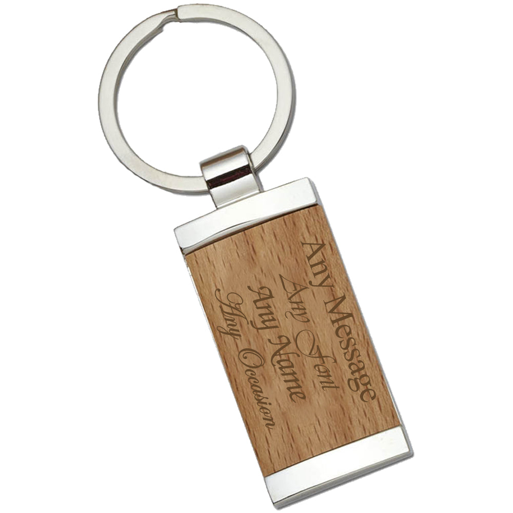 Engraved Bamboo Keyring with Metal Backing Image 1